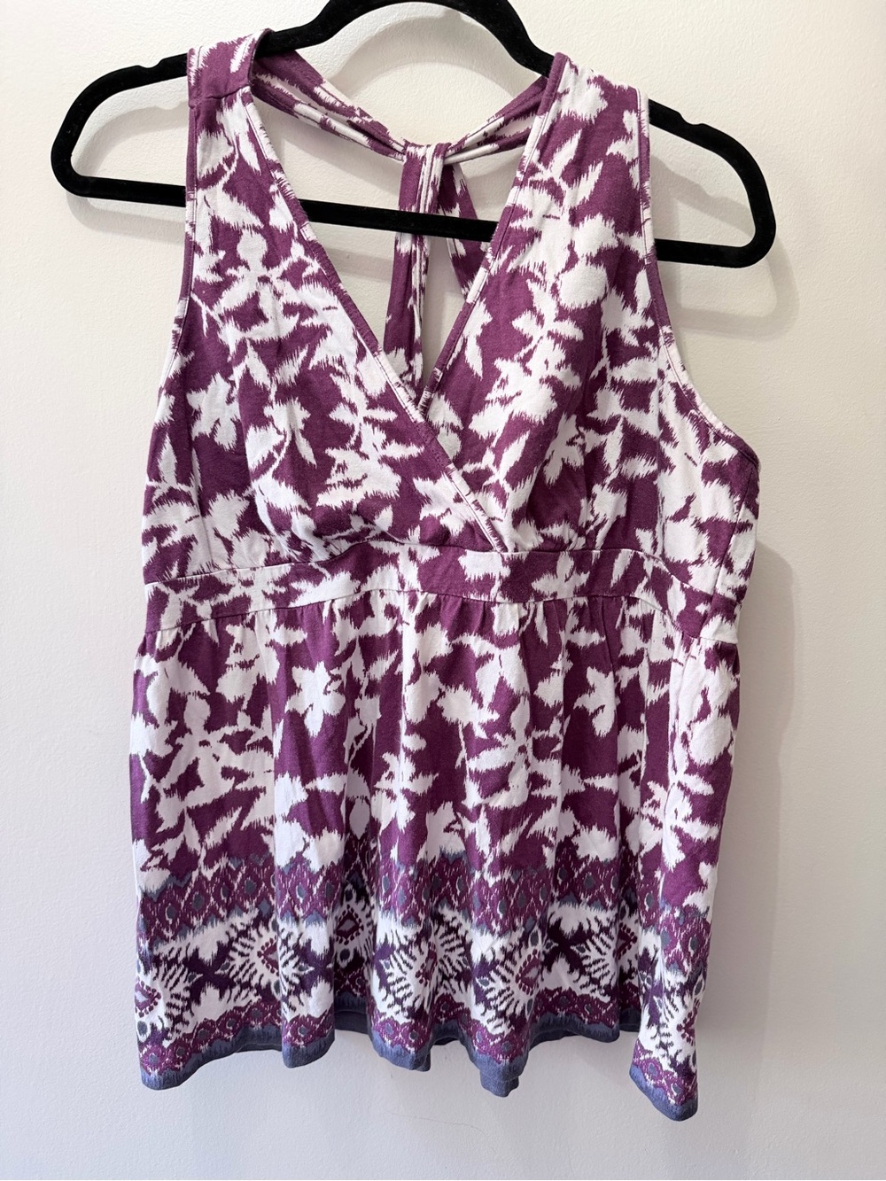 Y2K Purple Floral Empire Waist Baby Doll Tank Top Racer Back Halter XL Girly